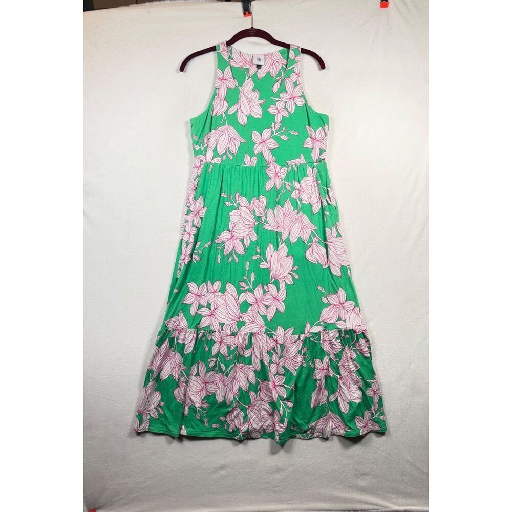 Cabi Weekend Dress 6217 Small Green Floral Sleeveless Tank Midi Dress Pockets - Picture 1 of 12